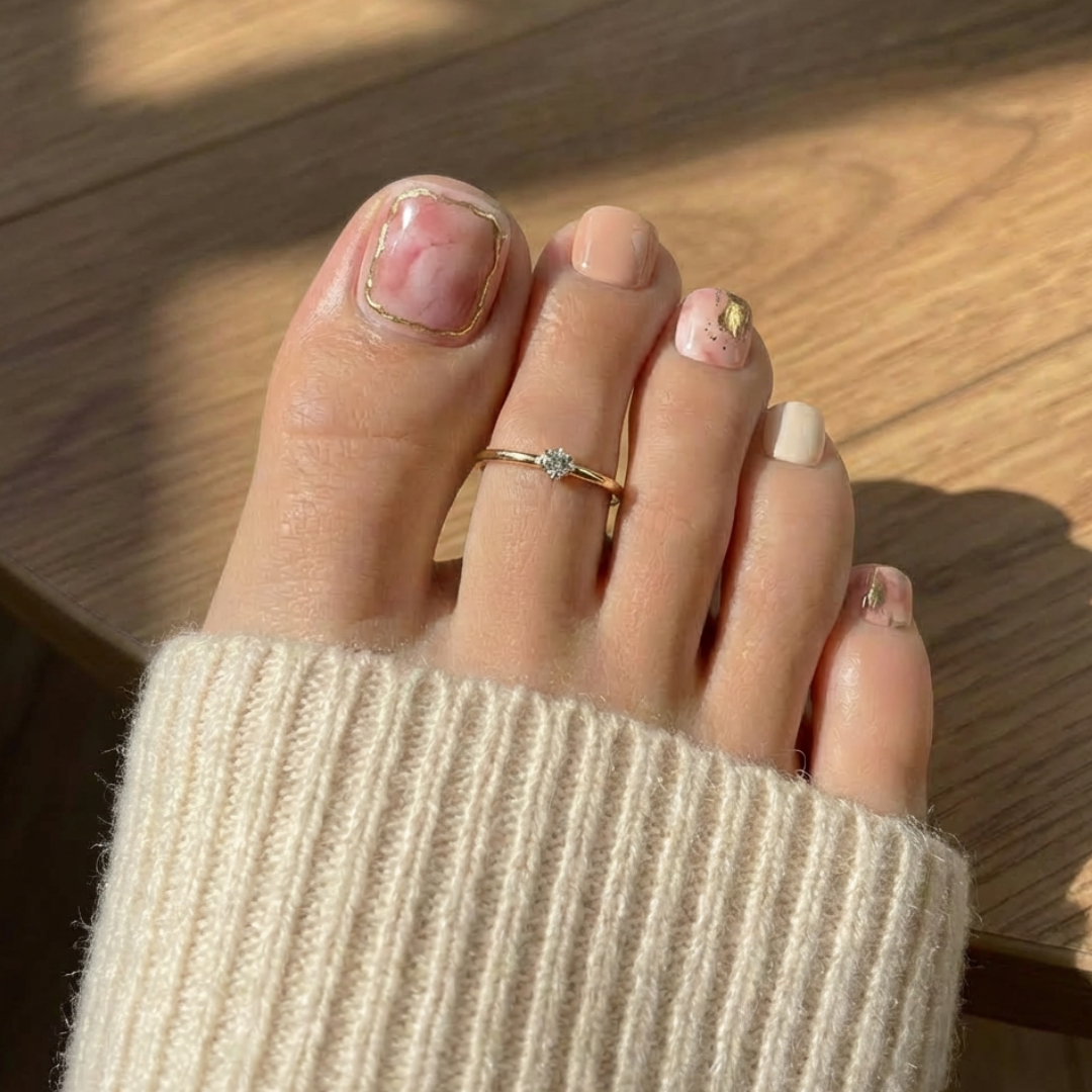 Beige Marmoleado Pedicure | Stickers de Gel