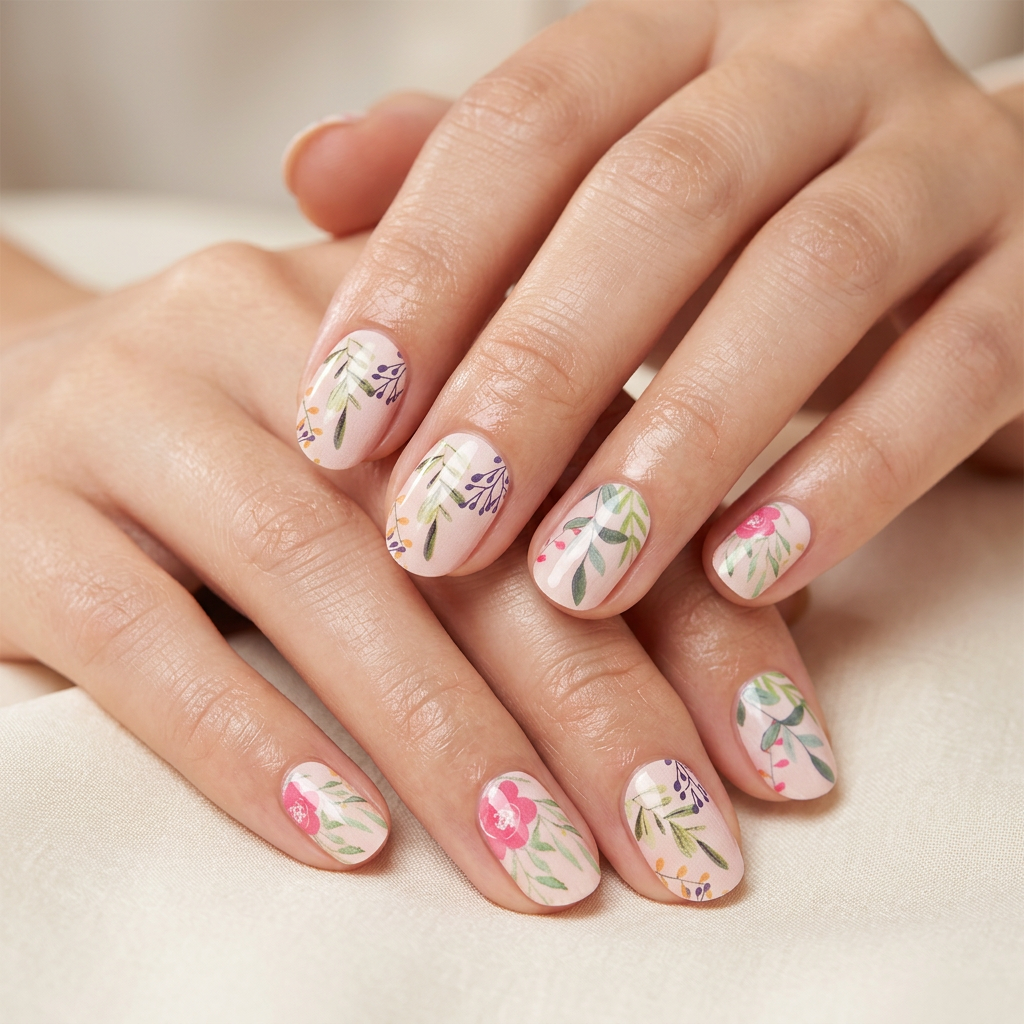 Nude Floral | Stickers de Esmalte
