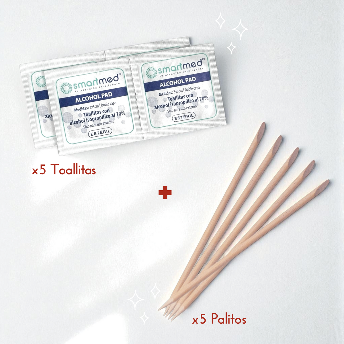 Toallitas de Alcohol 5 U. + Palitos Repujadores 5 U.